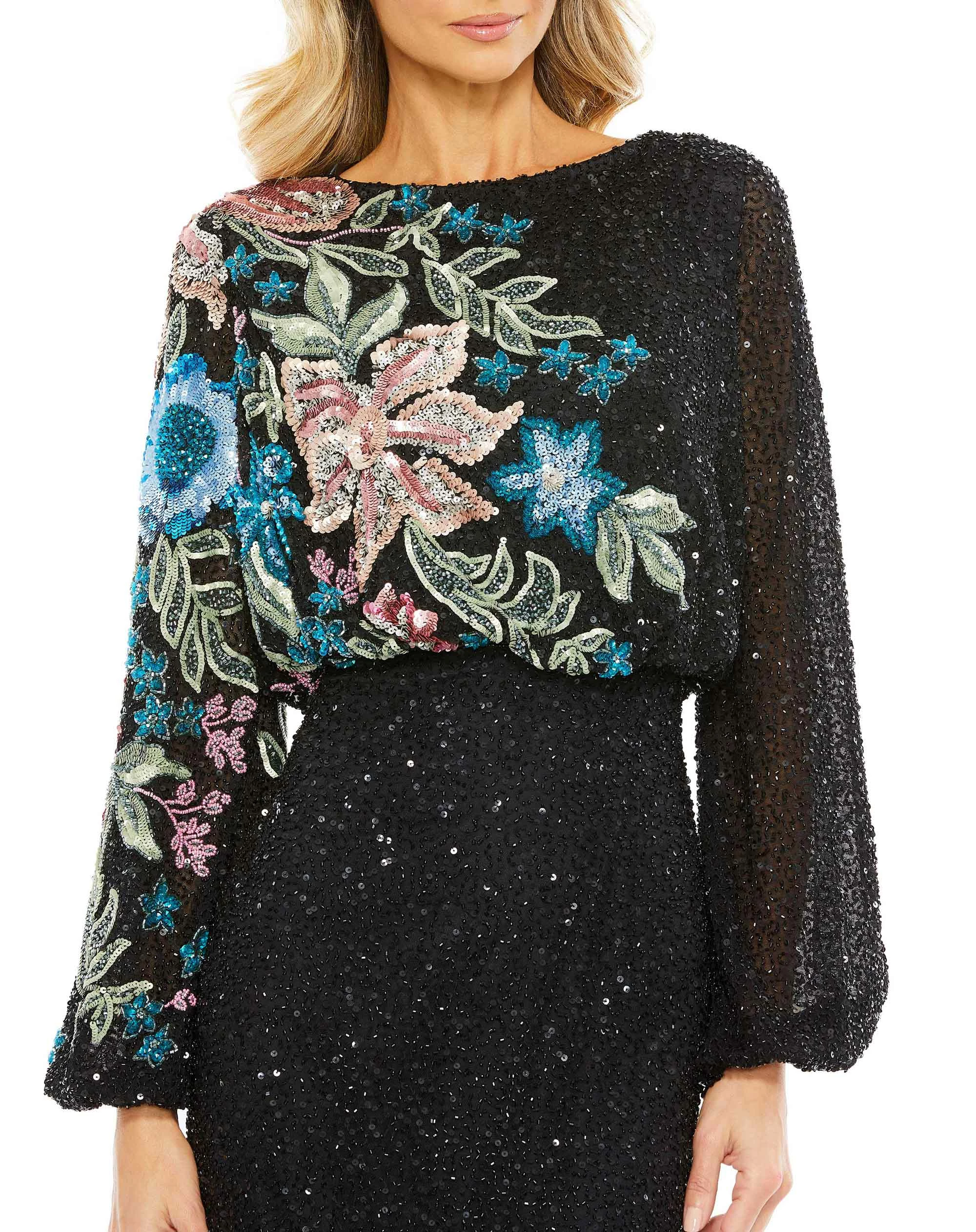 Embellished Multi Color Floral High Neck Gown 5 Embellished Multi Color Floral High Neck Gown - Image 3