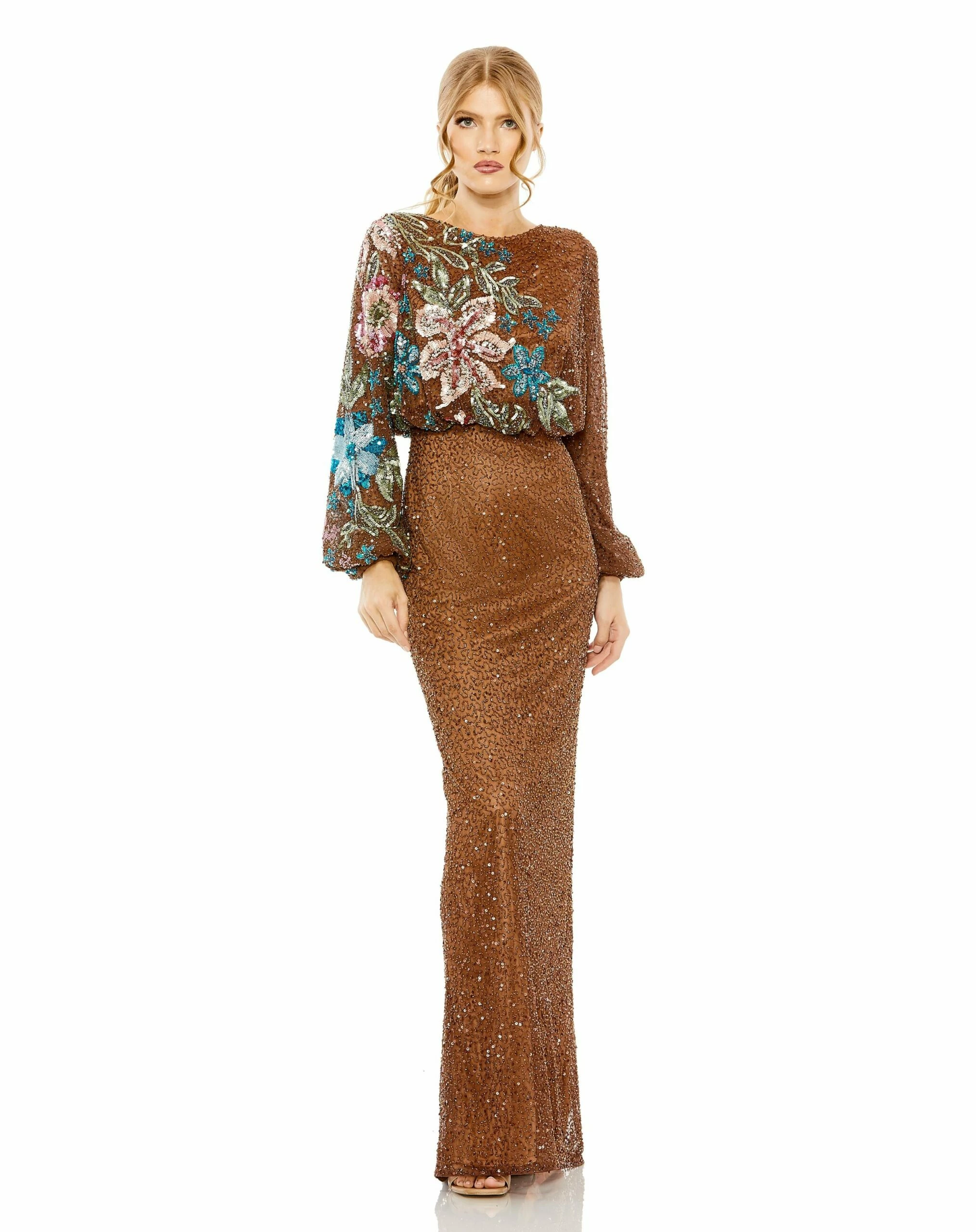 Embellished Multi Color Floral High Neck Gown 9 Embellished Multi Color Floral High Neck Gown - Image 7
