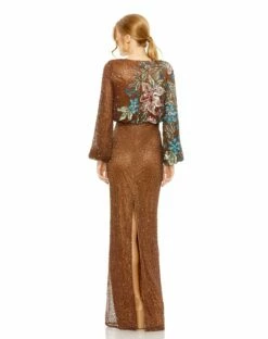 Embellished Multi Color Floral High Neck Gown 22 Embellished Multi Color Floral High Neck Gown -Women's Skirt 5615 Mocha BK