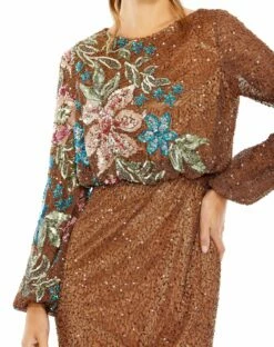 Embellished Multi Color Floral High Neck Gown 23 Embellished Multi Color Floral High Neck Gown -Women's Skirt 5615 Mocha CL