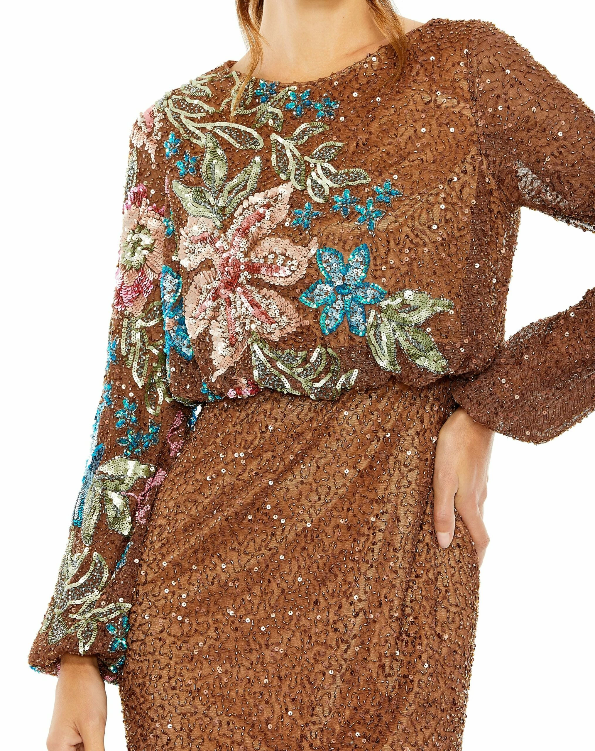 Embellished Multi Color Floral High Neck Gown 11 Embellished Multi Color Floral High Neck Gown - Image 9