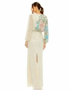 Embellished Multi Color Floral High Neck Gown 19 Embellished Multi Color Floral High Neck Gown -Women's Skirt 5615 NudeMulti BK