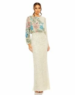 Embellished Multi Color Floral High Neck Gown 18 Embellished Multi Color Floral High Neck Gown -Women's Skirt 5615 NUM Default 1 WS