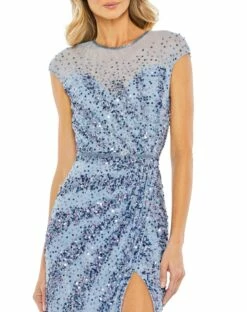 Embellished Illusion High Neck Cap Sleeve Gown 13 Embellished Illusion High Neck Cap Sleeve Gown -Women's Skirt 5619 FrenchBlue CL