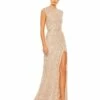 Embellished Illusion High Neck Cap Sleeve Gown -Women's Skirt 5619 Nude AB