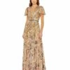 Floral Sequins Flounce Sleeve V Neck Gown -Women's Skirt 5637 COP Default 1 WS