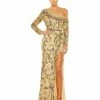 Embellished One Shoulder Long Sleeve Faux Wrap Gown -Women's Skirt 5639 GDN Default 1 WS