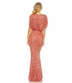 Draped Sleeve V Neck Gown -Women's Skirt 5640 Paprika BK