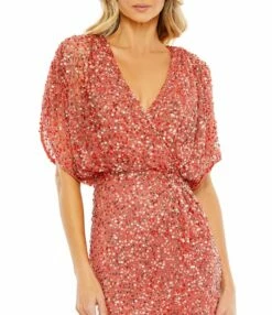 Draped Sleeve V Neck Gown -Women's Skirt 5640 Paprika CL