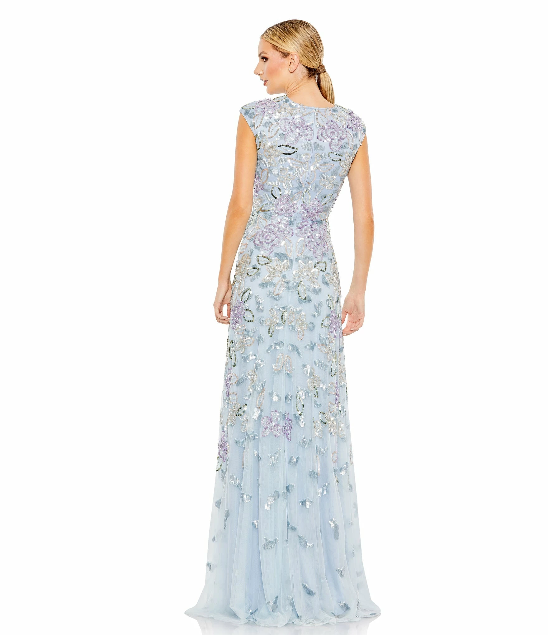 Sequined High Neck Cap Sleeve A Line Gown 4 Sequined High Neck Cap Sleeve A Line Gown - Image 2