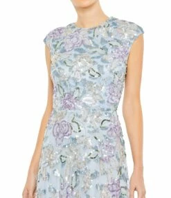 Sequined High Neck Cap Sleeve A Line Gown 7 Sequined High Neck Cap Sleeve A Line Gown -Women's Skirt 5647 IceBlueMulti CL