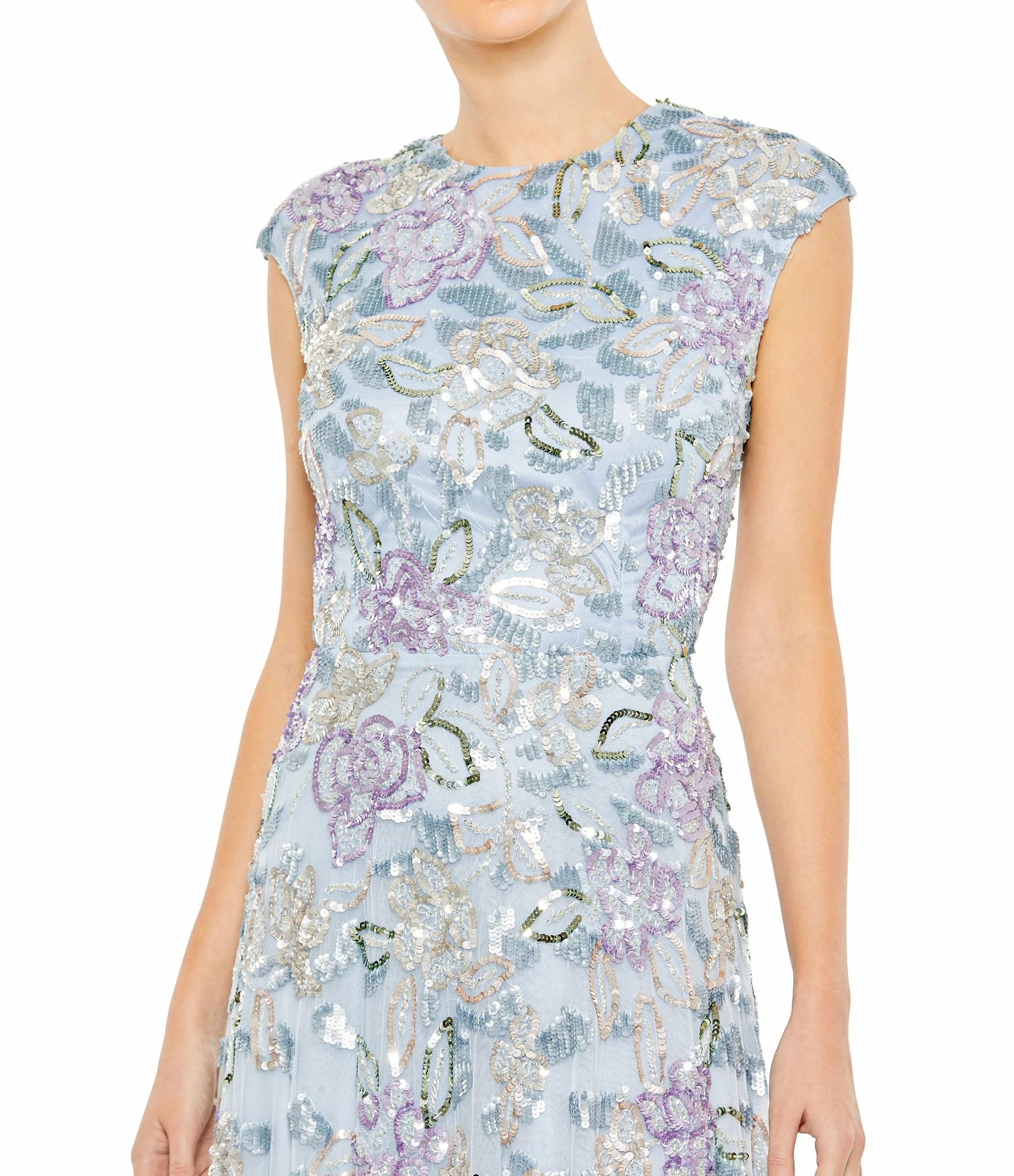 Sequined High Neck Cap Sleeve A Line Gown 5 Sequined High Neck Cap Sleeve A Line Gown - Image 3