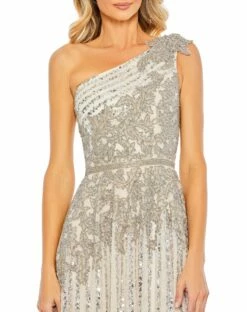 Beaded Embellished One Shoulder A Line Gown 13 Beaded Embellished One Shoulder A Line Gown -Women's Skirt 5679 SilverNude CL