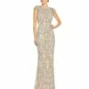Embellished Cut Out Lace Up Cap Sleeve Gown -Women's Skirt 5689 NudeMulti AB