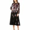 Sequined Floral High Neck Puff Sleeve Cocktail Dress -Women's Skirt 5712 BMU Default 1 WS