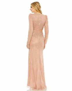 Sequined Wrap Over Long Sleeve Gown -Women's Skirt 5715 ROS 2 WS