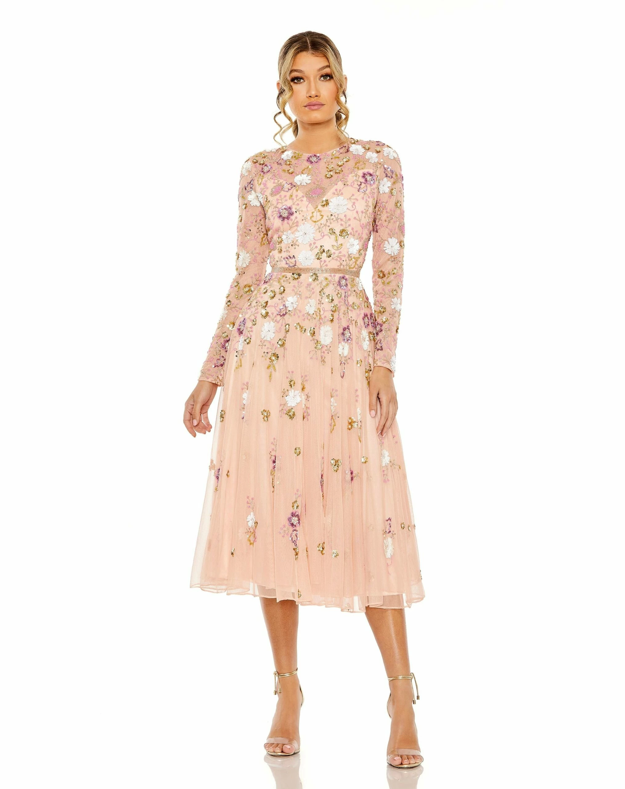 Sequined Floral Long Sleeve High Neck Midi Dress 7 Sequined Floral Long Sleeve High Neck Midi Dress - Image 5