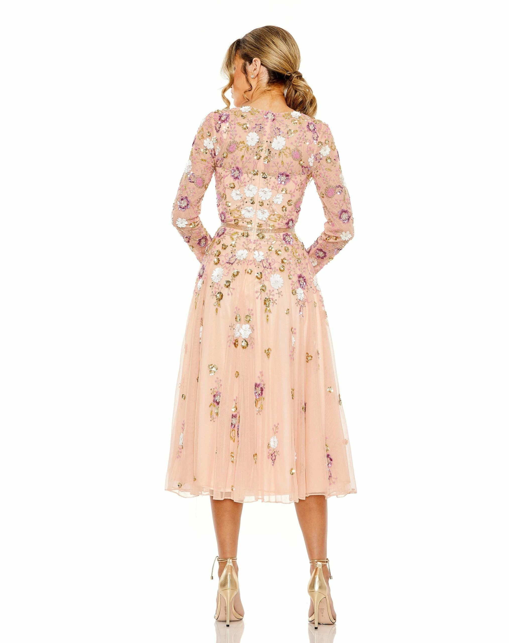 Sequined Floral Long Sleeve High Neck Midi Dress 8 Sequined Floral Long Sleeve High Neck Midi Dress - Image 6
