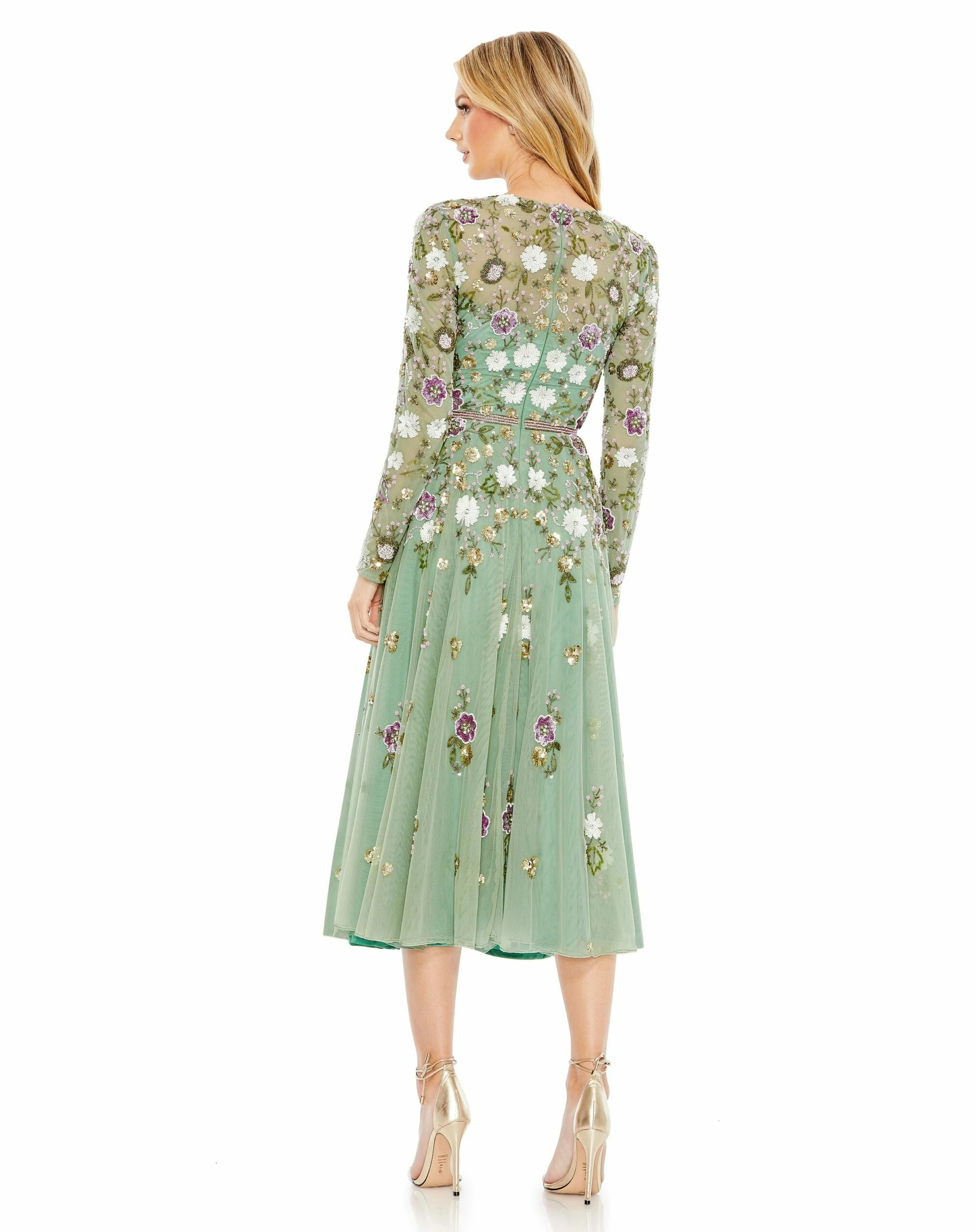 Sequined Floral Long Sleeve High Neck Midi Dress 4 Sequined Floral Long Sleeve High Neck Midi Dress - Image 2