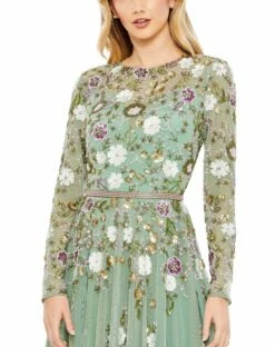 Sequined Floral Long Sleeve High Neck Midi Dress 11 Sequined Floral Long Sleeve High Neck Midi Dress -Women's Skirt 5716 SageMulti CL