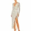 Embellished Long Sleeve V Neck Beaded Hem Gown -Women's Skirt 5741 SIN Default 1 WS