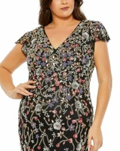 Embellished Flutter Cap Sleeve V Neck Gown 7 Embellished Flutter Cap Sleeve V Neck Gown -Women's Skirt 5751 BMU 3 WS