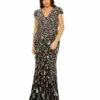 Embellished Flutter Cap Sleeve V Neck Gown -Women's Skirt 5751 BMU Default 1 WS