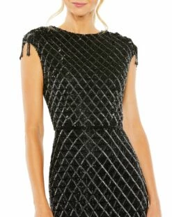 High Neck Dress W/ Crystal Fringe Detail -Women's Skirt 5776 Black CL