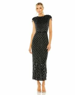 High Neck Dress W/ Crystal Fringe Detail