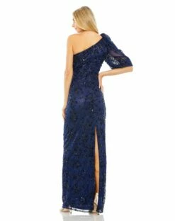 One Shoulder Puff Sleeve Embellished Column Gown -Women's Skirt 5912 MID 2 WS