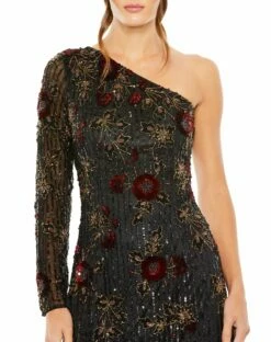 One Shoulder Embellished Mini Dress 7 One Shoulder Embellished Mini Dress -Women's Skirt 5919 Black CL