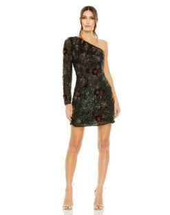 One Shoulder Embellished Mini Dress