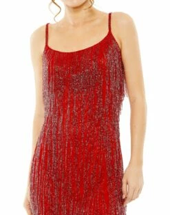 Scoop Neck Embellished Beaded Fringe Dress -Women's Skirt 5935 Red CL