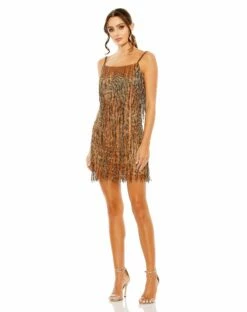 Scoop Neck Embellished Beaded Fringe Dress