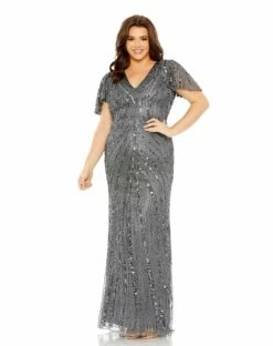 Flutter Sleeeve Embellished Gown