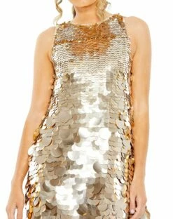 Sleeveless Disc Sequin Trapeze Mini Dress -Women's Skirt 5961 Gold CL
