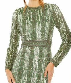 High Neck Long Sleeve Crystal Fringe Column Gown 7 High Neck Long Sleeve Crystal Fringe Column Gown -Women's Skirt 5981 Sage CL