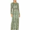 High Neck Long Sleeve Crystal Fringe Column Gown -Women's Skirt 5981 SAG Default 1 WS