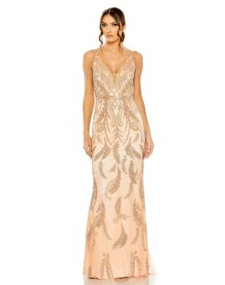 V Neck Sequin Embellished Gown