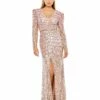 All Over Sequined Long Sleeve V Neck Gown -Women's Skirt 6088 ROG Default 1 WS