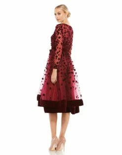 Embellished Illusion High Neck Long Sleeve Fit & Flare -Women's Skirt 67007 BUR 2 WS