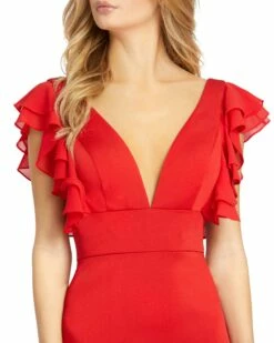 Ruffle Sleeve Fitted Mini Dress -Women's Skirt 67458 Red CL