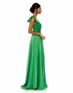 Pleated One Shoulder Chiffon Gown -Women's Skirt 67476 EmeraldGreen AS
