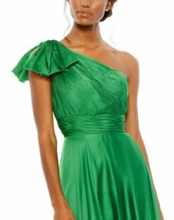 Pleated One Shoulder Chiffon Gown -Women's Skirt 67476 EmeraldGreen CL