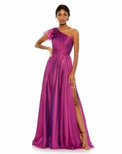 Pleated One Shoulder Chiffon Gown -Women's Skirt 67476 Raspberry AB