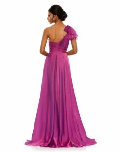 Pleated One Shoulder Chiffon Gown -Women's Skirt 67476 Raspberry BK