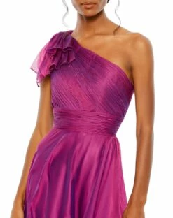 Pleated One Shoulder Chiffon Gown -Women's Skirt 67476 Raspberry CL