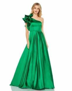Satin Ruffle Sleeve Ball Gown -Women's Skirt 67582 EmeraldGreen AB
