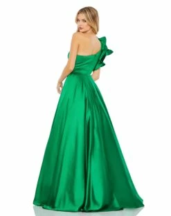 Satin Ruffle Sleeve Ball Gown -Women's Skirt 67582 EmeraldGreen BK