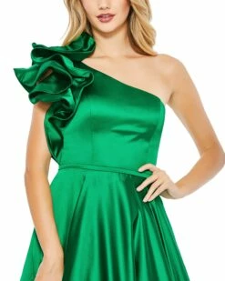 Satin Ruffle Sleeve Ball Gown -Women's Skirt 67582 EmeraldGreen CL